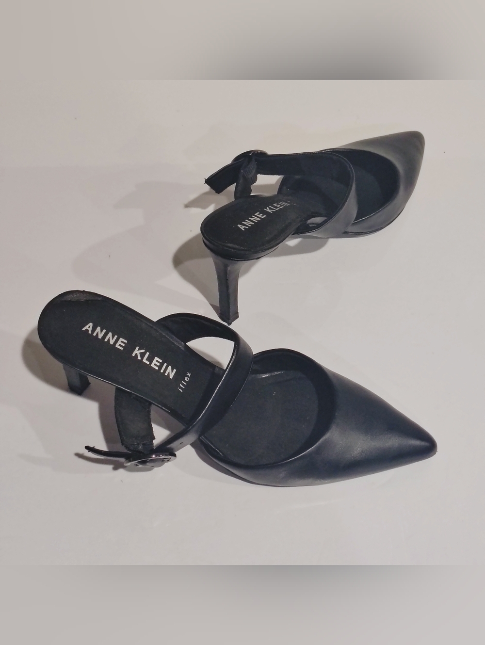 Anne Klein Black Pointed-Toe Slingback Heels Size 9